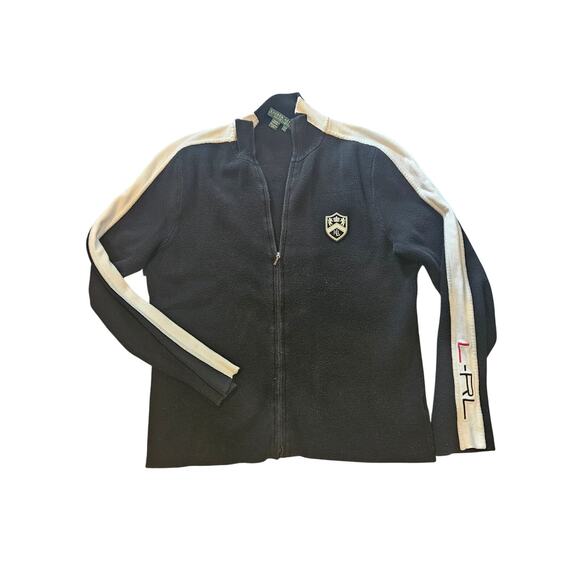LRL Ralph Lauren Active zip sweater jacket stripe mono logo womens large black - Picture 1 of 7